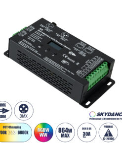 GloboStar® 71448 D5 SKYDANCE DC DMX & RDM Dimmer High Speed Controller / Decoder 5 Καναλιών DC 12-24V 5 x 6A 144W - Max 30A 864W - IP20 Μ17 x Π8 x Υ4cm - 5 Years Warranty