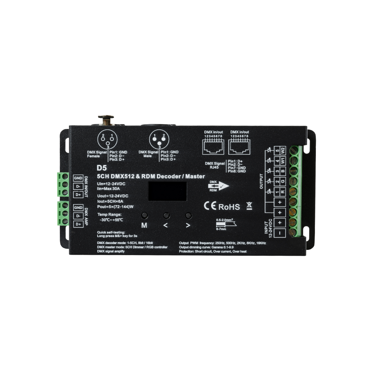 GloboStar® 71448 D5 SKYDANCE DC DMX & RDM Dimmer High Speed Controller / Decoder 5 Καναλιών DC 12-24V 5 x 6A 144W - Max 30A 864W - IP20 Μ17 x Π8 x Υ4cm - 5 Years Warranty - Image 3