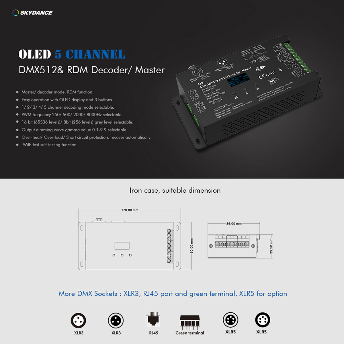 GloboStar® 71448 D5 SKYDANCE DC DMX & RDM Dimmer High Speed Controller / Decoder 5 Καναλιών DC 12-24V 5 x 6A 144W - Max 30A 864W - IP20 Μ17 x Π8 x Υ4cm - 5 Years Warranty - Image 7