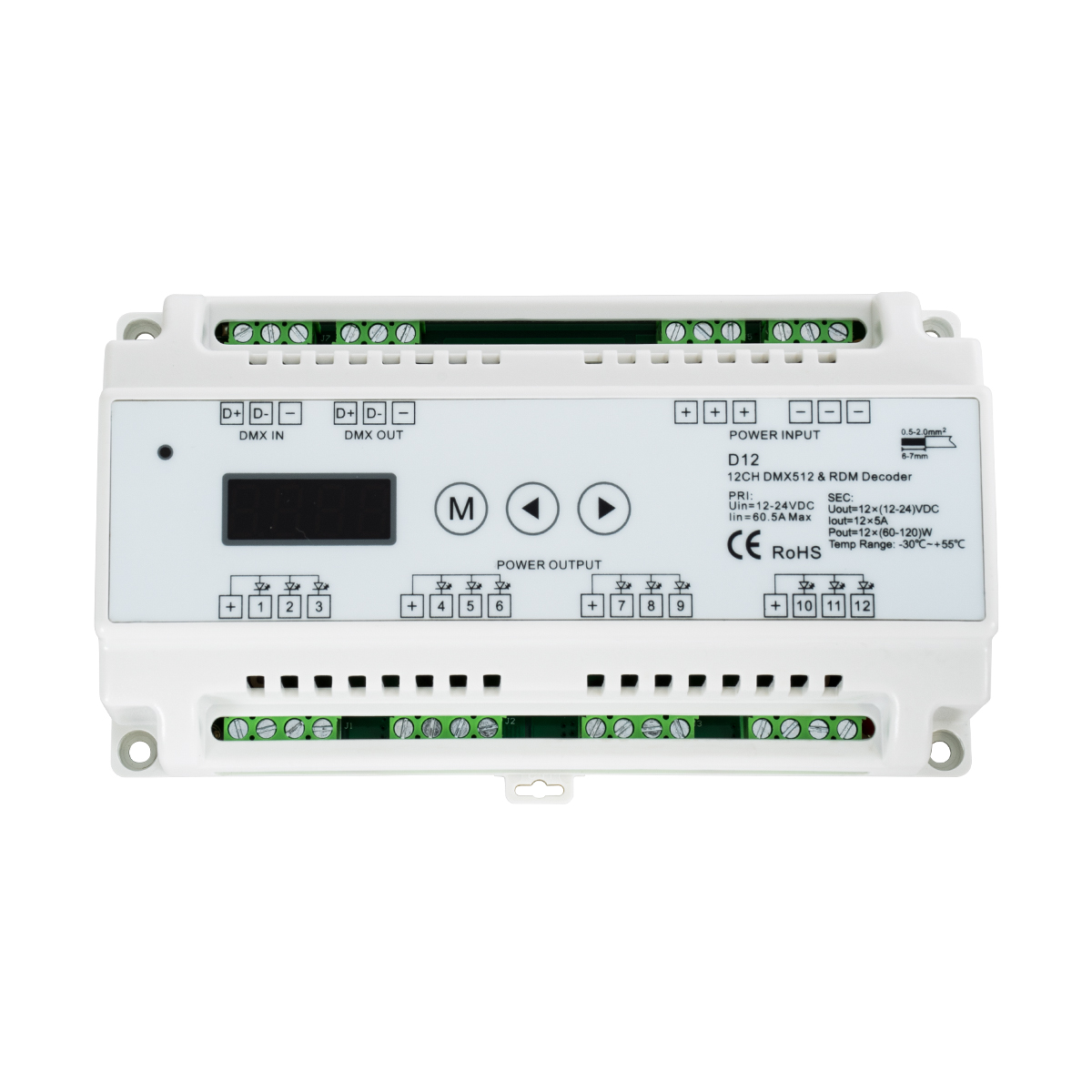 GloboStar® 71449 D12 SKYDANCE DC DMX & RDM Dimmer Din Rail Ράγας High Speed Controller / Decoder / Master 12 Καναλιών DC 12-24V 12 x 5A 120W - Max 60.5A 1440W - IP20 Μ15.5 x Π9 x Υ6cm - 5 Years Warranty - Image 3