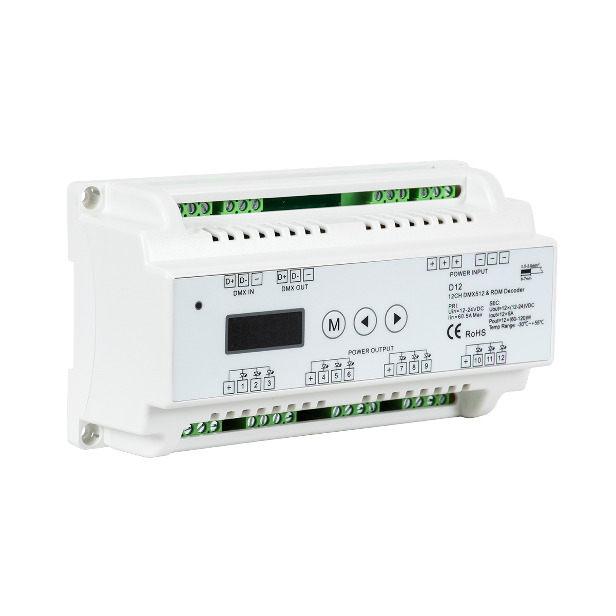 GloboStar® 71449 D12 SKYDANCE DC DMX & RDM Dimmer Din Rail Ράγας High Speed Controller / Decoder / Master 12 Καναλιών DC 12-24V 12 x 5A 120W - Max 60.5A 1440W - IP20 Μ15.5 x Π9 x Υ6cm - 5 Years Warranty - Image 4