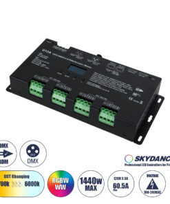 GloboStar® 71451 D12A SKYDANCE DC DMX & RDM Dimmer High Speed Controller / Decoder / Master 12 Καναλιών DC 12-24V 12 x 5A 120W - Max 60.5A 1440W - IP20 Μ25 x Π11.5 x Υ4cm - 5 Years Warranty