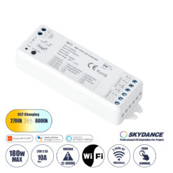 GLOBOSTAR® SKYDANCE-WT1 71468 DC WiFi & RF 2.4Ghz & Push Dimmer / Controller με 2 x 5A 90W Κανάλια DC 12-36V 10A 180W Max IP20 - WiFI & RF 2.4Ghz & Push Dimming - Μ11.5 x Π3.5 x Υ2cm - 5 Χρόνια Εγγύηση