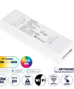 GLOBOSTAR® SKYDANCE-V5-L(WT) 71470 DC WiFi & RF 2.4Ghz & Push Dimmer / Controller με 5 x 6A 288W Κανάλια DC 12-48V 30A 1440W Max IP20 - WiFI & RF 2.4Ghz & Push Dimming - Μ18 x Π5.7 x Υ2.8cm - 5 Χρόνια Εγγύηση