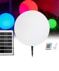GLOBOSTAR® GARDENGLOW 71475 Μοντέρνο Φωτιστικό Κήπου Μπάλα με IR Ασύρματο Χειριστήριο LED 5W 400lm 360° DC 5V με USB-C με Ενσωματωμένο Φωτοβολταϊκό Panel 6V 1.5W & Επαναφορτιζόμενη Μπαταρία Li-ion 3.7V 3x18650 1800mAh Αδιάβροχο IP54 Πολύχρωμο RGBW Dimmable - Sanan SMD Chip - Γαλακτερό Λευκό - Μ35 x Π35 x Υ35cm - 2 Χρόνια Εγγύηση