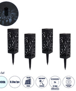 GloboStar® TRIBAL 71525 ΣΕΤ 4 Τεμαχίων Αυτόνομα Ηλιακά Φωτιστικά LED SMD 0.80W/Τεμ. 80lm/Τεμ. με Ενσωματωμένη Μπαταρία 600mAh - Φωτοβολταϊκό Πάνελ με Αισθητήρα Ημέρας-Νύχτας Αδιάβροχο IP65 Φανάρι Κήπου Τετράγωνο Ψυχρό Λευκό 6000K Μ6 x Π6 x Υ18cm - 1 Χρόνo Εγγύηση