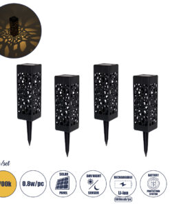 GloboStar® TRIBAL 71526 ΣΕΤ 4 Τεμαχίων Αυτόνομα Ηλιακά Φωτιστικά LED SMD 0.80W/Τεμ. 80lm/Τεμ. με Ενσωματωμένη Μπαταρία 600mAh - Φωτοβολταϊκό Πάνελ με Αισθητήρα Ημέρας-Νύχτας Αδιάβροχο IP65 Φανάρι Κήπου Τετράγωνο Θερμό Λευκό 2700K Μ6 x Π6 x Υ18cm - 1 Χρόνo Εγγύηση