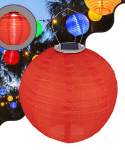 GloboStar® 71592 Αυτόνομο Ηλιακό Φωτιστικό Υφασμάτινη Κόκκινη Μπάλα Φ30cm LED SMD 1W 100lm με Ενσωματωμένη Μπαταρία 1200mAh - Φωτοβολταϊκό Πάνελ με Αισθητήρα Ημέρας-Νύχτας Αδιάβροχο IP65 Ψυχρό Λευκό 6000K