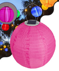 GloboStar® 71596 Αυτόνομο Ηλιακό Φωτιστικό Υφασμάτινη Φούξια Μπάλα Φ30cm LED SMD 1W 100lm με Ενσωματωμένη Μπαταρία 1200mAh - Φωτοβολταϊκό Πάνελ με Αισθητήρα Ημέρας-Νύχτας Αδιάβροχο IP65 Ψυχρό Λευκό 6000K