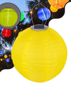 GloboStar® 71599 Αυτόνομο Ηλιακό Φωτιστικό Υφασμάτινη Κίτρινη Μπάλα Φ30cm LED SMD 1W 100lm με Ενσωματωμένη Μπαταρία 1200mAh - Φωτοβολταϊκό Πάνελ με Αισθητήρα Ημέρας-Νύχτας Αδιάβροχο IP65 Ψυχρό Λευκό 6000K