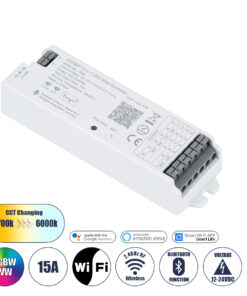 GLOBOSTAR® TUYA-WB5 73008 DC WiFi & Bluetooth Master Dimmer / Controller Υψηλής Ταχύτητας με 5 x 6A 72W Κανάλια DC 12-24V 15A 360W Max IP20 - WiFi & Bluetooth - Μ12.2 x Π3.8 x Υ2.2cm - 5 Χρόνια Εγγύηση
