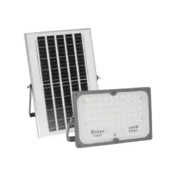 GLOBOSTAR® LUMOVOX 73067 Προβολέας LED 100W 5000lm 120° DC 5V με Φωτοβολταϊκό Panel 5V 8W & Επαναφορτιζόμενη Μπαταρία Li-ion 3.2V 5000mAh Αδιάβροχο IP67 Ψυχρό Λευκό 6000K - 120 x SMD2835 Sanan Chip - Γκρι Ανθρακί - Μ25 x Π5.5 x Υ17.5cm - 2 Χρόνια Εγγύηση