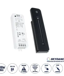 GLOBOSTAR® SKYDANCE-V1+R11 73119 DC RF 2.4Ghz Push Dimmer με RF Ασύρματο Χειριστήριο Αφής με 1 x 8A 288W Κανάλι DC 5-36V 8A 288W Max IP20 - RF 2.4Ghz & Push Dimming - Μ12.2 x Π5.3 x Υ1.7cm - 5 Χρόνια Εγγύηση