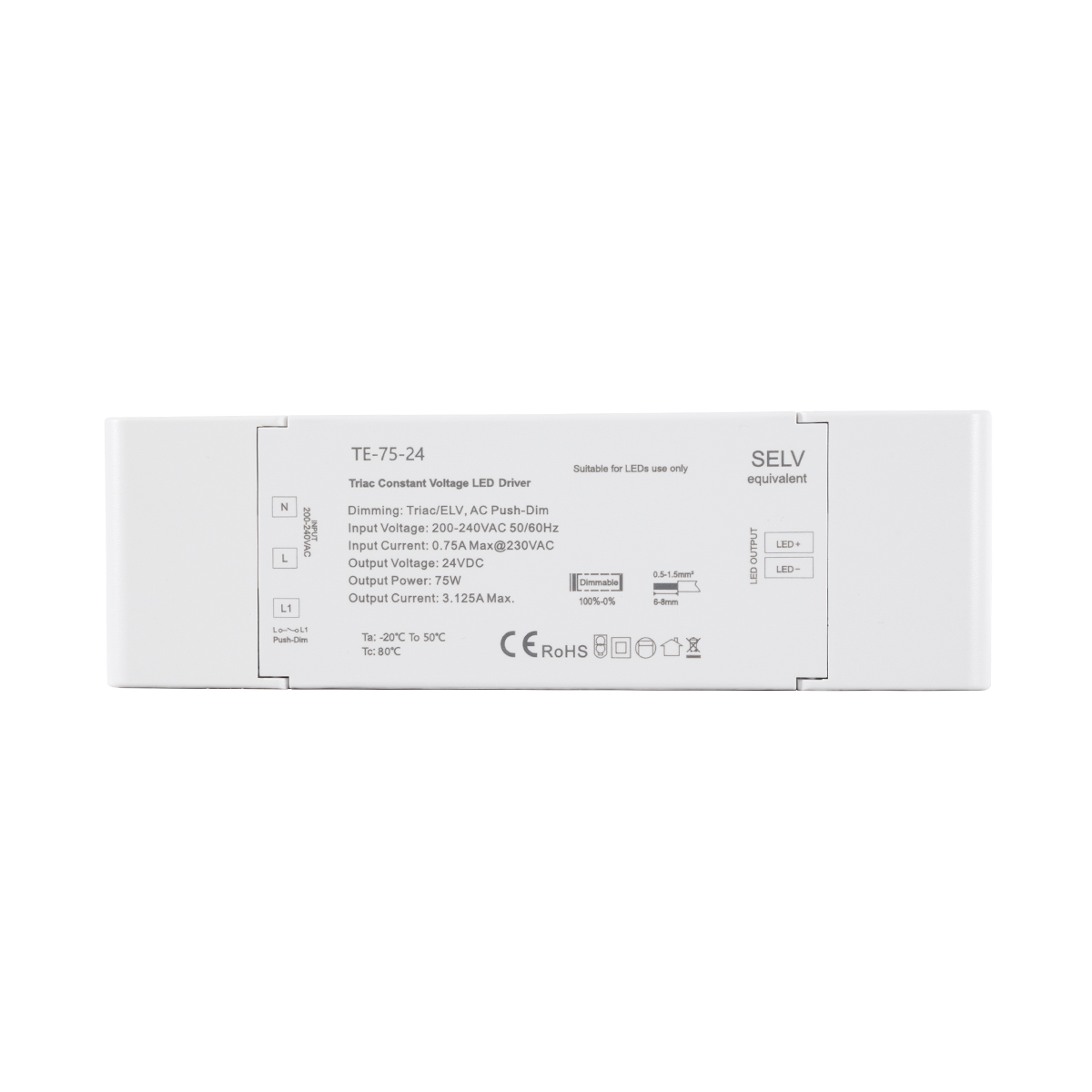 GLOBOSTAR® SKYDANCE-TE-75-24 73130 DC Triac & Push Dimmer CV Τροφοδοτικό/Μετασχηματιστής SELV με 1 x 3.125A 75W Κανάλι AC 220-240V σε DC 24V 3.125A 75W Max IP20 - Triac & Push Dimming - Μ18 x Π5.7 x Υ3cm - 5 Χρόνια Εγγύηση - Image 3