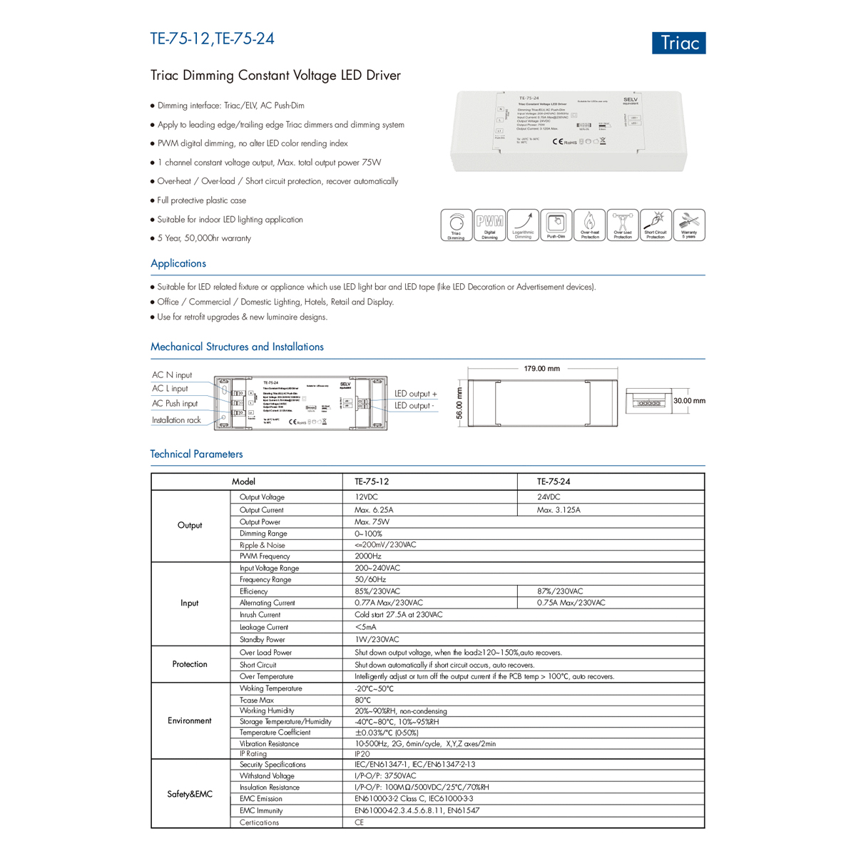GLOBOSTAR® SKYDANCE-TE-75-24 73130 DC Triac & Push Dimmer CV Τροφοδοτικό/Μετασχηματιστής SELV με 1 x 3.125A 75W Κανάλι AC 220-240V σε DC 24V 3.125A 75W Max IP20 - Triac & Push Dimming - Μ18 x Π5.7 x Υ3cm - 5 Χρόνια Εγγύηση - Image 8