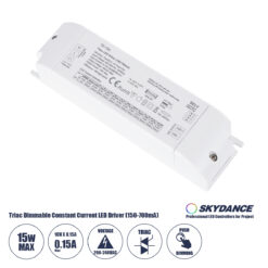 GloboStar® 73133 TE-15A SKYDANCE AC Triac Dimmable Constant Current LED Driver Push Dimming 1 Κανάλι AC 200-240V 1 x 0.15A 15W - Max 0.15A 15W - IP20 Μ15.1 x Π4.1 x Υ3cm - 5 Χρόνια Εγγύηση