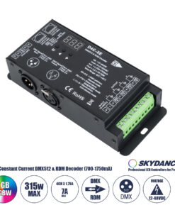 GLOBOSTAR® SKYDANCE-D4C-XE 73147 DC CC DMX Master Dimmer / Controller / Decoder Υψηλής Ταχύτητας με 4 x 700-1750mA 2.1-78.75W Κανάλια DC 12-48V σε DC 3-45V 7000mA 315W Max IP20 - DMX512 & RDM - Μ16.5 x Π7 x Υ3.7cm - 5 Χρόνια Εγγύηση
