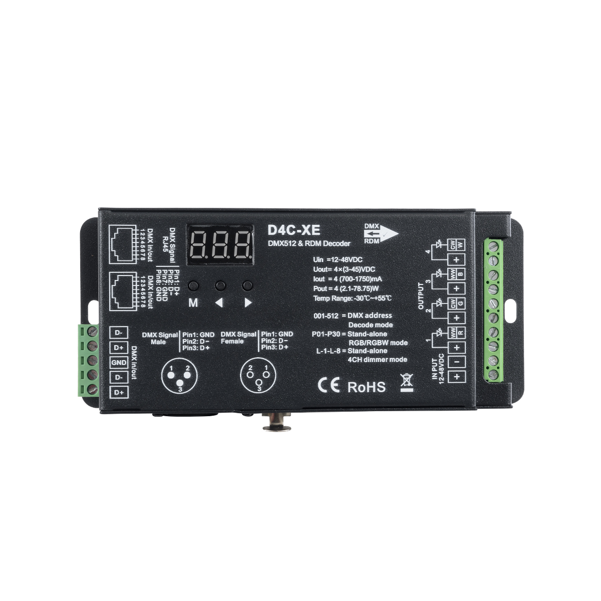 GLOBOSTAR® SKYDANCE-D4C-XE 73147 DC CC DMX Master Dimmer / Controller / Decoder Υψηλής Ταχύτητας με 4 x 700-1750mA 2.1-78.75W Κανάλια DC 12-48V σε DC 3-45V 7000mA 315W Max IP20 - DMX512 & RDM - Μ16.5 x Π7 x Υ3.7cm - 5 Χρόνια Εγγύηση - Image 3