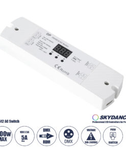 GloboStar® 73156 DP SKYDANCE AC DMX512 Push Switch 1 Κανάλι AC 100-240V 1 x 5A 1200W - Max 5A 1200W - IP20 Μ17 x Π5 x Υ2.5cm - 5 Χρόνια Εγγύηση