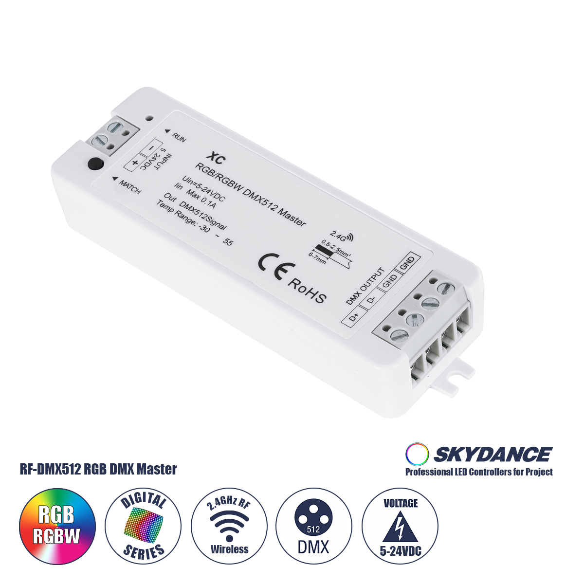 GloboStar® 73157 XC SKYDANCE DC RF 2.4Ghz DMX512 Master Digital DC 5-24V - IP20 Μ10.5 x Π3.5 x Υ2cm - 5 Χρόνια Εγγύηση