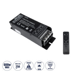 GLOBOSTAR® DIMMERIO 73311 Σετ Dimmer με RF Ασύρματο Χειριστήριο με 1 x 25A 600W Κανάλι DC 12-24V 25A 600W Max IP20 - RF2.4Ghz SYNC - Μ12.7 x Π4 x Υ3.2cm - 2 Χρόνια Εγγύηση