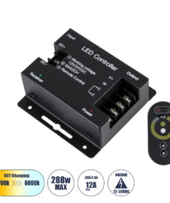 GLOBOSTAR® CCTCONTROLLER 73351 Σετ Dimmer / Controller με RF Ασύρματο Χειριστήριο με 2 x 6A 144W Κανάλια DC 12-24V 12A 288W Max IP20 - RF2.4Ghz SYNC - Μ8.3 x Π8.3 x Υ3.2cm - 2 Χρόνια Εγγύηση