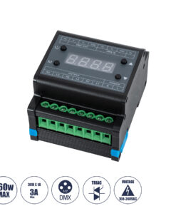 GLOBOSTAR® DIMMERAIL 73372 AC Trailing Edge DMX Dimmer Ράγας με 3 x 1A 220W Κανάλια AC 220-240V 3A 660W Max IP20 - DMX512 & RDM - Μ8 x Π9 x Υ6cm - 5 Χρόνια Εγγύηση