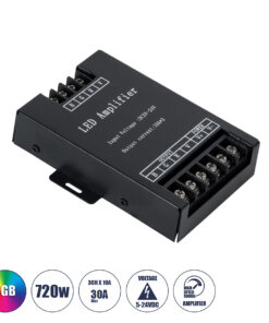GLOBOSTAR® RGBAMPLIFIER 73393 DC Ενισχυτής Ισχύος & Σήματος Υψηλής Ταχύτητας με 3 x 10A 240W Κανάλια DC 5-24V 30A 720W Max IP20 - Μ11 x Π9 x Υ2.5cm - 2 Χρόνια Εγγύηση
