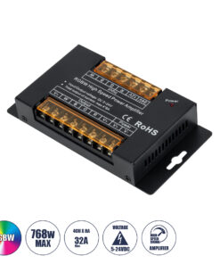 GLOBOSTAR® RGBWAMPLIFIER 73394 DC Ενισχυτής Ισχύος & Σήματος Υψηλής Ταχύτητας με 4 x 8A 192W Κανάλια DC 5-24V 32A 720W Max IP20 - Μ14.5 x Π7.5 x Υ2.5cm - 3 Χρόνια Εγγύηση