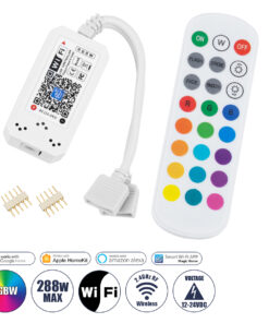 GloboStar® 73404 Ασύρματος Smart Home Wi-Fi LED RGBW Controller με 2 Εξόδους RGBW και Χειριστήριο 2.4Ghz RF DC 12V Max 144W - DC 24V Max 288W