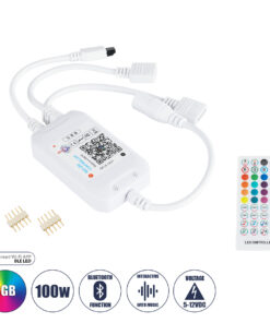GloboStar® 73431 Ασύρματος Bluetooth LED RGB & Music Controller Sound Activated με Χειριστήριο IR & 2 Εξόδους RGB DC 5-12V Max 100W