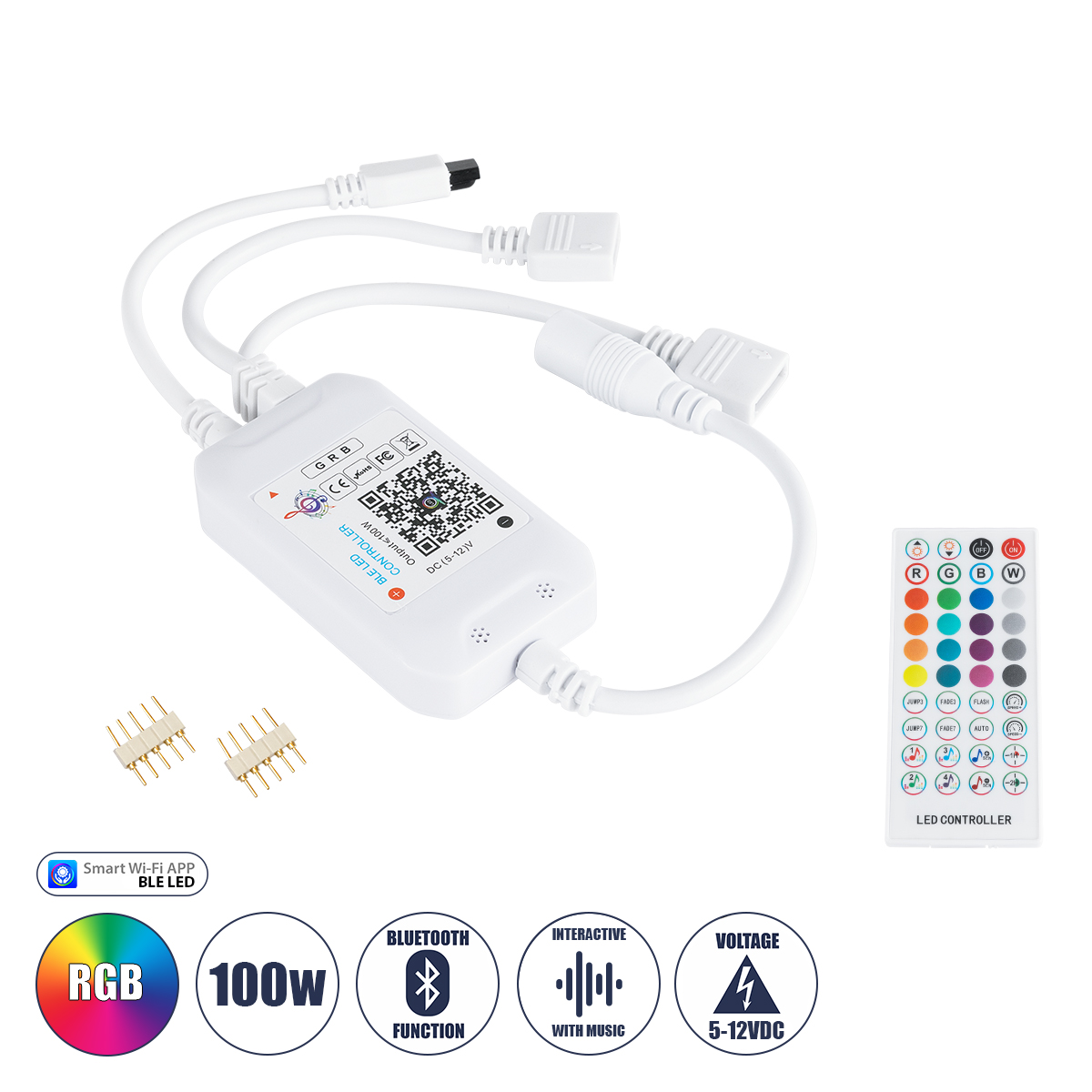 GloboStar® 73431 Ασύρματος Bluetooth LED RGB & Music Controller Sound Activated με Χειριστήριο IR & 2 Εξόδους RGB DC 5-12V Max 100W