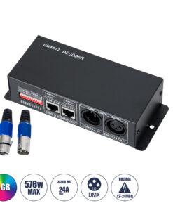 GLOBOSTAR® RGBCONTROLLER 73490 DC DMX Master Dimmer / Controller / Decoder Υψηλής Ταχύτητας με 3 x 8A 192W Κανάλια DC 12-24V 24A 576W Max IP20 - DMX512 & RDM - Μ16 x Π9 x Υ6cm - 2 Χρόνια Εγγύηση