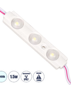 GLOBOSTAR® MODULOMI 73707 Module LED 1.5W 180lm 120° DC 12V Αδιάβροχο IP65 3 x SMD5730 Chip Ψυχρό Λευκό 6000K Dimmable - Μ6.9 x Π1.3 x Υ0.8cm - Πακέτο 20 Τεμαχίων - 3 Χρόνια Εγγύηση
