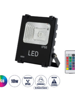 GLOBOSTAR® RGBFLOOD 75600 Προβολέας με IR Ασύρματο Χειριστήριο LED 10W 650lm 120° AC 220-240V Αδιάβροχο IP66 Πολύχρωμο RGB Dimmable - Μαύρο Ματ - Μ11 x Π4 x Υ13.5cm - 2 Χρόνια Εγγύηση