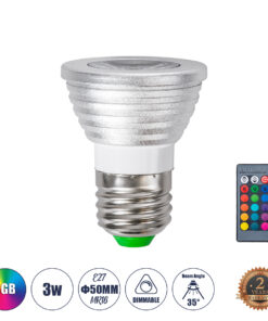 GloboStar® 76066 Σποτ LED E27 MR16 3W 200lm 90° AC 220-240V IP20 Φ5 x Υ8.5cm - Εναλλαγή Φωτισμού μέσω Τηλεχειριστηρίου RGB - Dimmable - 2 Χρόνια Εγγύηση