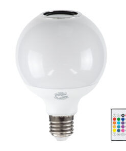 GLOBOSTAR® RGBOO 76072 Λάμπα E27 G95 με IR Ασύρματο χειριστήριο & 3W Bluetooth Ηχείο LED 12W 780lm 260° AC 220-240V IP20 Πολύχρωμο RGBW Dimmable - Sanan SMD Chip - Μ13 x Π25 x Υ43cm - 2 Χρόνια Εγγύηση