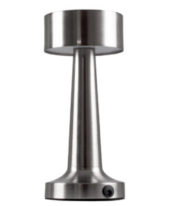 GloboStar® BELLA 76504 Επαναφορτιζόμενο Επιτραπέζιο Φωτιστικό Πορτατίφ LED 1.5W 105lm 120° DC 5V IP44 Θερμό Λευκό 2700K Dimmable Ασημί Αλουμίνιο - Μ9 x Π9 x Υ21cm - 2 Xρόνια Εγγύηση