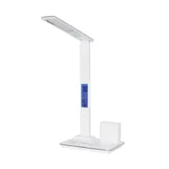 GLOBOSTAR® ZENTIME 76554 Μοντέρνο Επιτραπέζιο Φωτιστικό Γραφείου με Ασύρματη Φόρτιση 15W 3A & Ψηφιακό Ρολόι LED 3.5W 350lm 120° DC 5V με USB-C IP20 Ρυθμιζόμενο Λευκό CCT με Αφή 2700K/4500K/6000K Dimmable - Sanan SMD Chip - Μαύρο - Μ19.5 x Π14.5 x Υ38.8cm - 2 Χρόνια Εγγύηση