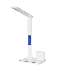 GLOBOSTAR® ZENTIME 76554 Μοντέρνο Επιτραπέζιο Φωτιστικό Γραφείου με Ασύρματη Φόρτιση 15W 3A & Ψηφιακό Ρολόι LED 3.5W 350lm 120° DC 5V με USB-C IP20 Ρυθμιζόμενο Λευκό CCT με Αφή 2700K/4500K/6000K Dimmable - Sanan SMD Chip - Μαύρο - Μ19.5 x Π14.5 x Υ38.8cm - 2 Χρόνια Εγγύηση