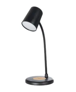 GLOBOSTAR® LUCORA 76556 Μοντέρνο Επιτραπέζιο Φωτιστικό Γραφείου με Ασύρματη Φόρτιση 10W 2A & 4W Bluetooth Ηχείο LED 3W 300lm 120° DC 5V με USB-C IP20 Ρυθμιζόμενο Λευκό CCT με Αφή 2700K/4500K/6000K Dimmable - Sanan SMD Chip - Μαύρο - Μ12 x Π12 x Υ32cm - 2 Χρόνια Εγγύηση