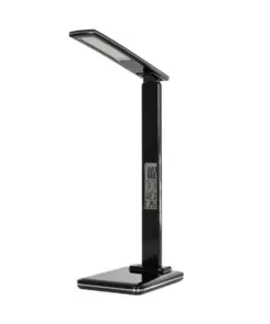 GLOBOSTAR® ZENTIME 76564 Μοντέρνο Επιτραπέζιο Φωτιστικό Γραφείου με Ασύρματη Φόρτιση 10W 2A & Ψηφιακό Ρολόι LED 3.5W 350lm 120° DC 5V με USB-C IP20 Ρυθμιζόμενο Λευκό CCT με Αφή 2700K/4500K/6000K Dimmable - Sanan SMD Chip - Μαύρο - Μ18 x Π12 x Υ40cm - 2 Χρόνια Εγγύηση