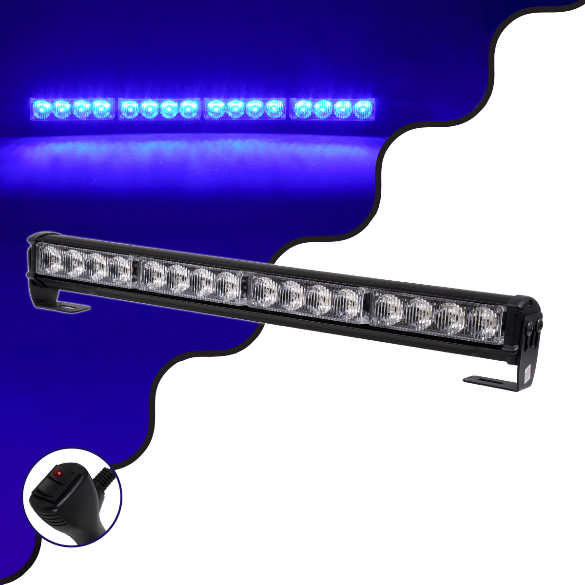 GloboStar® 85274 PRO Series Μπάρα Σήμανσης Οχήματος Αστυνομίας για Αυτοκίνητα & Φορτηγά 16 Προγραμμάτων Φωτισμού STROBE LED SMD 3030 32W DC 10-30V Αδιάβροχη IP66 Μπλε - Image 2