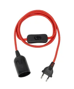 GLOBOSTAR® WHIP 77666 Μοντέρνο DIY Φωτιστικό με Υφασμάτινο Καλώδιο, Ντουί 1 x E27, Διακόπτη On/Off & Πρίζα AC 220-240V IP20 - Κόκκινο & Μαύρο - Μ150 x Π4 x Υ4cm