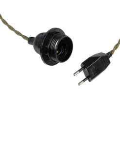 GLOBOSTAR® WHIP 77667 Μοντέρνο DIY Φωτιστικό με Πλεκτό Καλώδιο, Ντουί 1 x E27, Διακόπτη On/Off & Πρίζα AC 220-240V IP20 – Χακί & Μαύρο – Μ150 x Π5.8 x Υ5.8cm