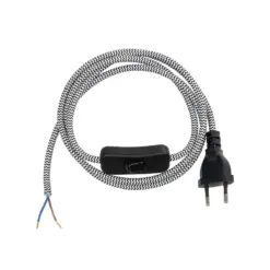 GLOBOSTAR® WHIP 77670 Μοντέρνο DIY Υφασμάτινο Καλώδιο με Διακόπτη On/Off AC 220-240V IP20 - Λευκό & Μαύρο - Μ140 x Π2.7 x Υ1.9cm