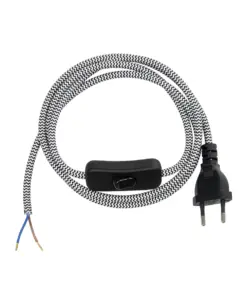 GLOBOSTAR® WHIP 77670 Μοντέρνο DIY Υφασμάτινο Καλώδιο με Διακόπτη On/Off AC 220-240V IP20 - Λευκό & Μαύρο - Μ140 x Π2.7 x Υ1.9cm