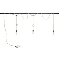 GLOBOSTAR® WHIP 77676 Μοντέρνο DIY Φωτιστικό με Υφασμάτινο Καλώδιο, Ντουί 3 x E27, Διακόπτη On/Off & Πρίζα AC 220-240V IP20 - Μπεζ & Μαύρο - Μ650 x Π5.5 x Υ100cm