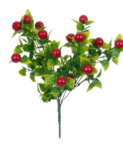 GloboStar® BUTCHERS BROOM 78268 Τεχνητό Φυτό Ρούσκος - Μπουκέτο Διακοσμητικών Φυτών - Κλαδιών με Φύλλωμα Πράσινο - Κόκκινο - Κίτρινο Υ30cm