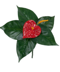 GloboStar® FLAMINGO FLOWER 78293 Τεχνητό Φυτό Ανθούριο - Μπουκέτο Διακοσμητικών Φυτών - Κλαδιών με Φύλλωμα Πράσινο - Πορτοκαλί - Κόκκινο Υ26cm